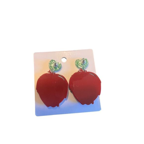 Halloween green skull apple gangling goth style acrylic earrings - Picture 4 of 5